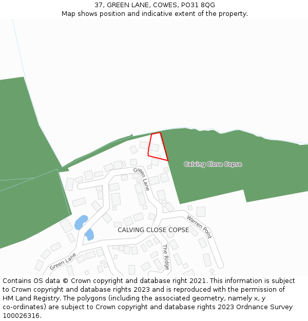 37, GREEN LANE, COWES, PO31 8QG: Location map and indicative extent of plot