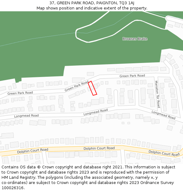 37, GREEN PARK ROAD, PAIGNTON, TQ3 1AJ: Location map and indicative extent of plot