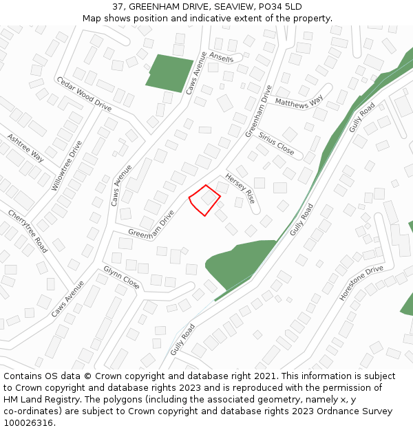37, GREENHAM DRIVE, SEAVIEW, PO34 5LD: Location map and indicative extent of plot
