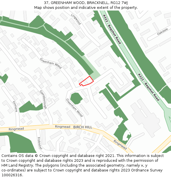 37, GREENHAM WOOD, BRACKNELL, RG12 7WJ: Location map and indicative extent of plot