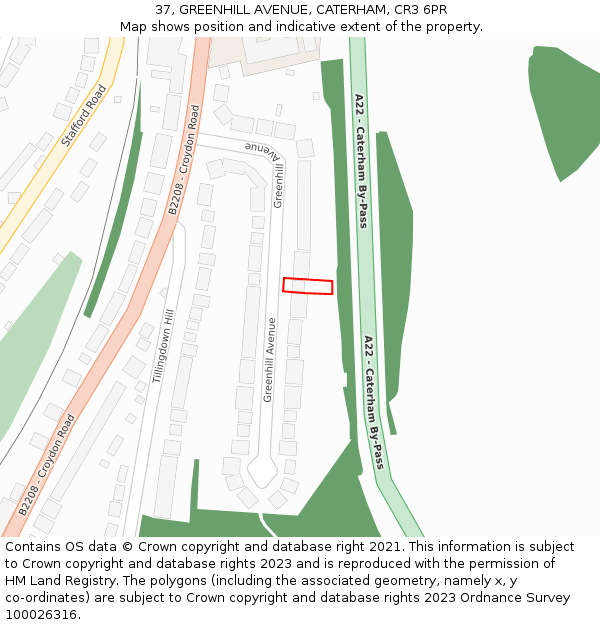 37, GREENHILL AVENUE, CATERHAM, CR3 6PR: Location map and indicative extent of plot