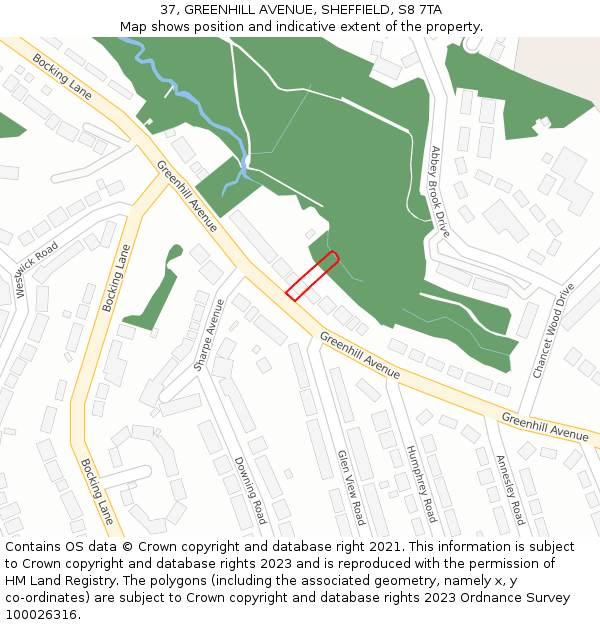 37, GREENHILL AVENUE, SHEFFIELD, S8 7TA: Location map and indicative extent of plot
