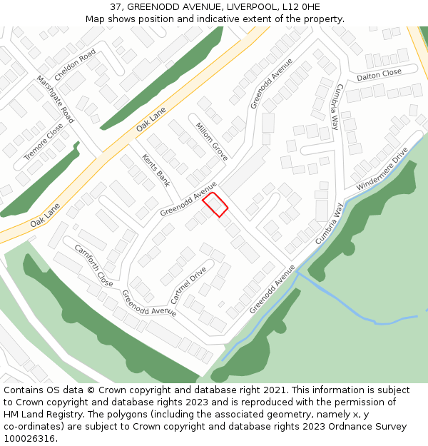 37, GREENODD AVENUE, LIVERPOOL, L12 0HE: Location map and indicative extent of plot