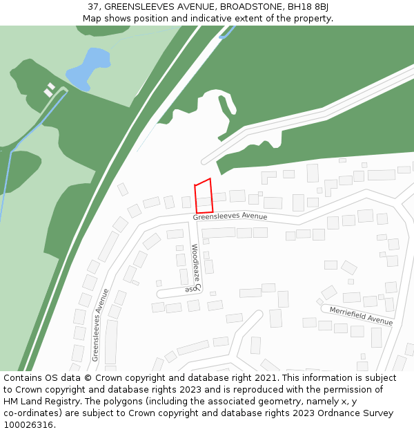 37, GREENSLEEVES AVENUE, BROADSTONE, BH18 8BJ: Location map and indicative extent of plot