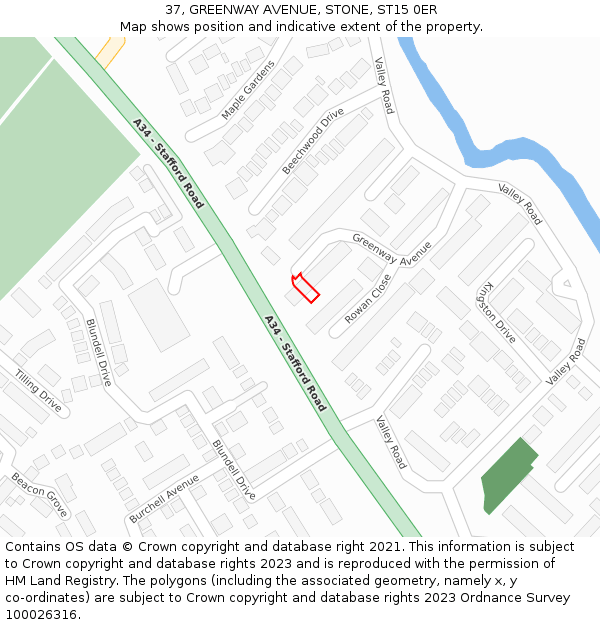37, GREENWAY AVENUE, STONE, ST15 0ER: Location map and indicative extent of plot