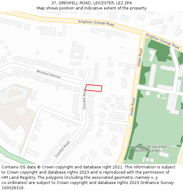 37, GRENFELL ROAD, LEICESTER, LE2 2PA: Location map and indicative extent of plot