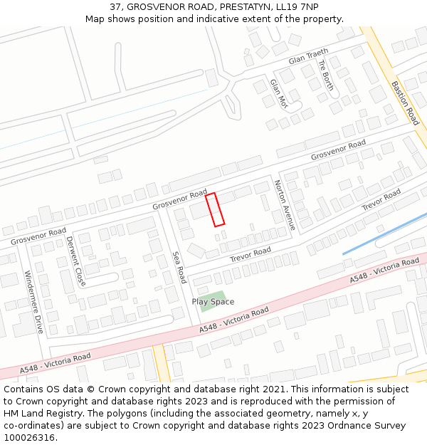 37, GROSVENOR ROAD, PRESTATYN, LL19 7NP: Location map and indicative extent of plot