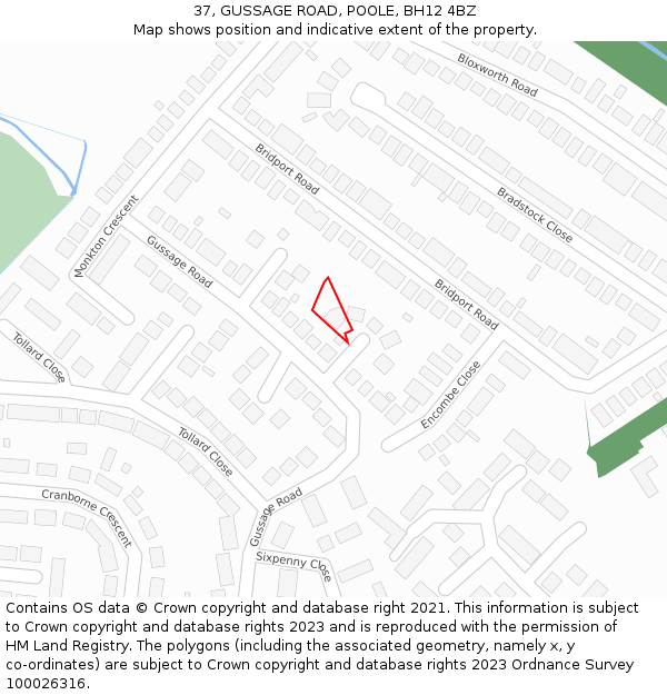 37, GUSSAGE ROAD, POOLE, BH12 4BZ: Location map and indicative extent of plot