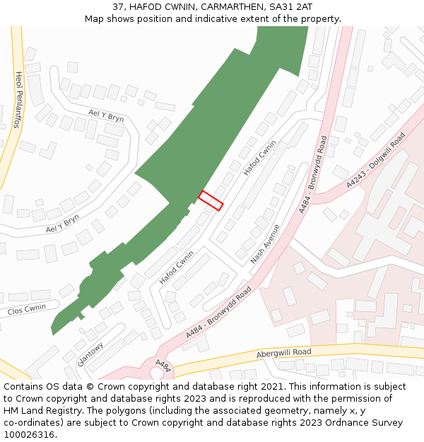 37, HAFOD CWNIN, CARMARTHEN, SA31 2AT: Location map and indicative extent of plot