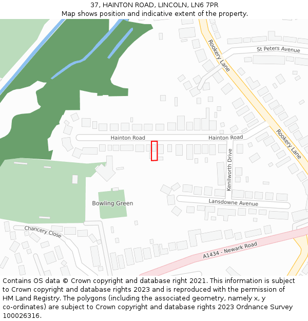 37, HAINTON ROAD, LINCOLN, LN6 7PR: Location map and indicative extent of plot