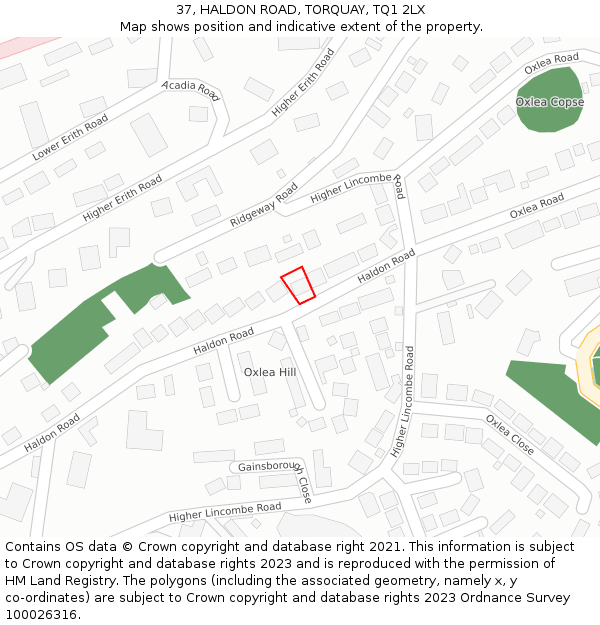 37, HALDON ROAD, TORQUAY, TQ1 2LX: Location map and indicative extent of plot