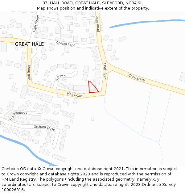 37, HALL ROAD, GREAT HALE, SLEAFORD, NG34 9LJ: Location map and indicative extent of plot