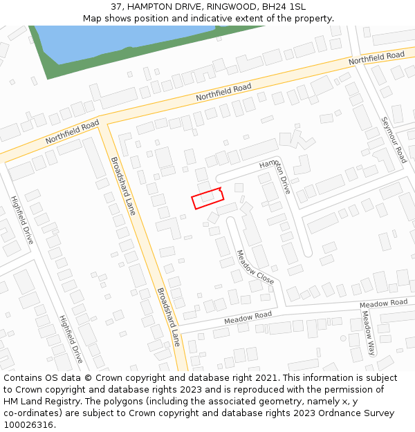 37, HAMPTON DRIVE, RINGWOOD, BH24 1SL: Location map and indicative extent of plot