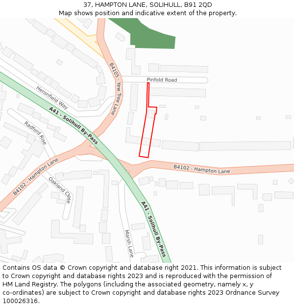 37, HAMPTON LANE, SOLIHULL, B91 2QD: Location map and indicative extent of plot