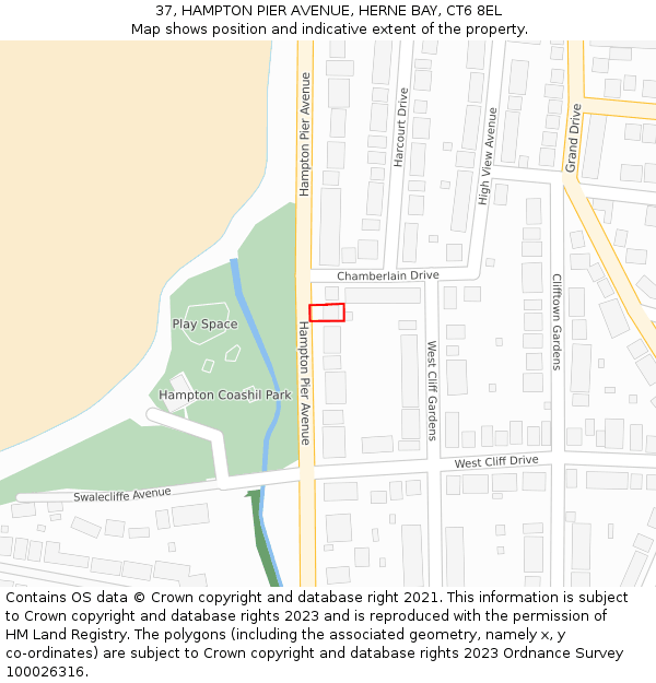 37, HAMPTON PIER AVENUE, HERNE BAY, CT6 8EL: Location map and indicative extent of plot