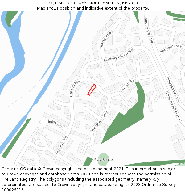 37, HARCOURT WAY, NORTHAMPTON, NN4 8JR: Location map and indicative extent of plot