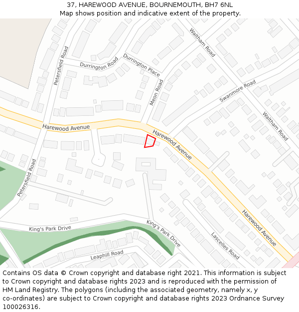 37, HAREWOOD AVENUE, BOURNEMOUTH, BH7 6NL: Location map and indicative extent of plot