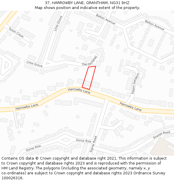 37, HARROWBY LANE, GRANTHAM, NG31 9HZ: Location map and indicative extent of plot