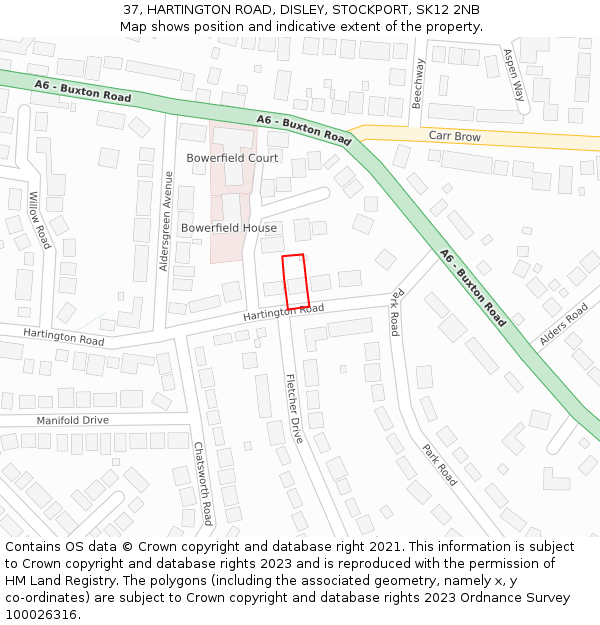 37, HARTINGTON ROAD, DISLEY, STOCKPORT, SK12 2NB: Location map and indicative extent of plot