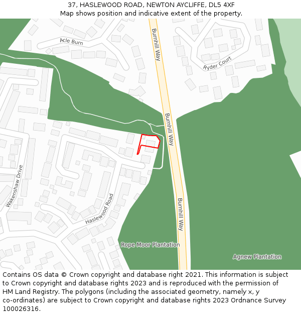 37, HASLEWOOD ROAD, NEWTON AYCLIFFE, DL5 4XF: Location map and indicative extent of plot