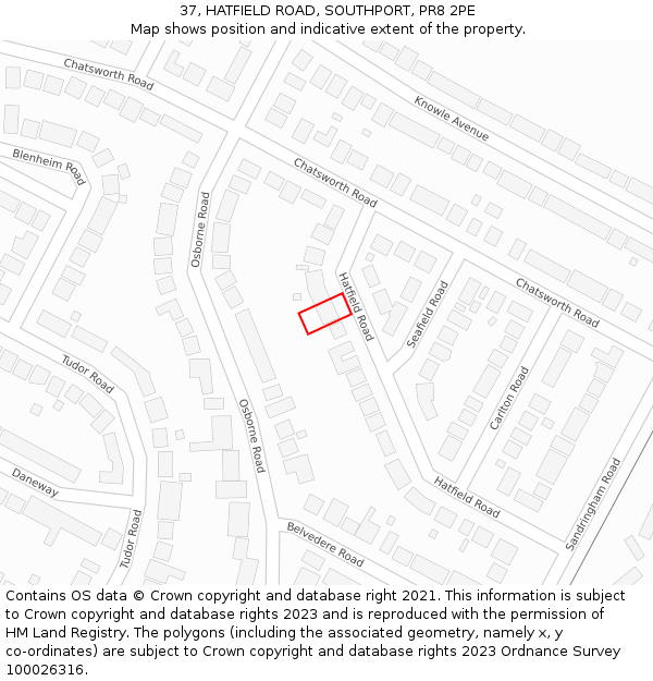 37, HATFIELD ROAD, SOUTHPORT, PR8 2PE: Location map and indicative extent of plot