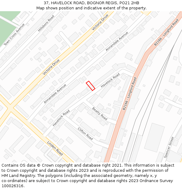 37, HAVELOCK ROAD, BOGNOR REGIS, PO21 2HB: Location map and indicative extent of plot