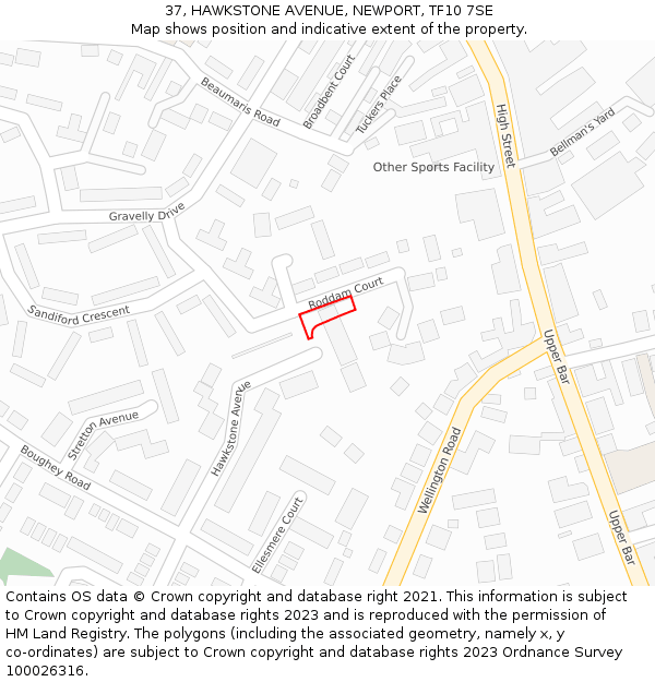 37, HAWKSTONE AVENUE, NEWPORT, TF10 7SE: Location map and indicative extent of plot