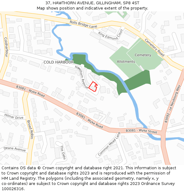 37, HAWTHORN AVENUE, GILLINGHAM, SP8 4ST: Location map and indicative extent of plot