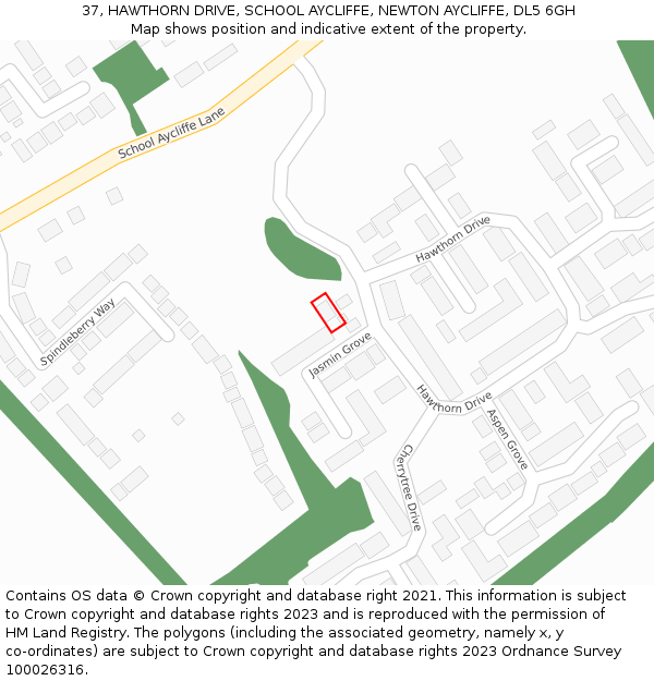 37, HAWTHORN DRIVE, SCHOOL AYCLIFFE, NEWTON AYCLIFFE, DL5 6GH: Location map and indicative extent of plot