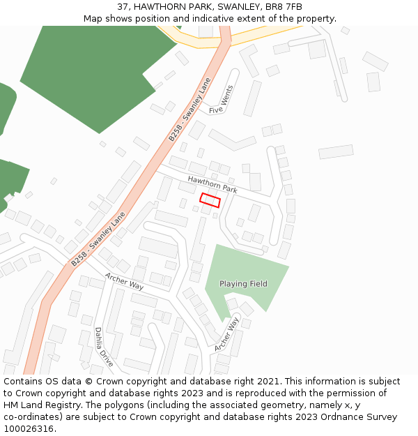 37, HAWTHORN PARK, SWANLEY, BR8 7FB: Location map and indicative extent of plot