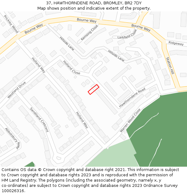 37, HAWTHORNDENE ROAD, BROMLEY, BR2 7DY: Location map and indicative extent of plot