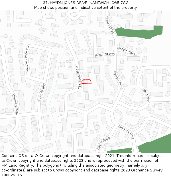 37, HAYDN JONES DRIVE, NANTWICH, CW5 7GG: Location map and indicative extent of plot