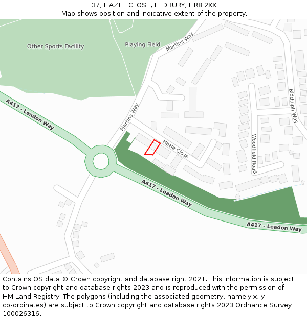 37, HAZLE CLOSE, LEDBURY, HR8 2XX: Location map and indicative extent of plot