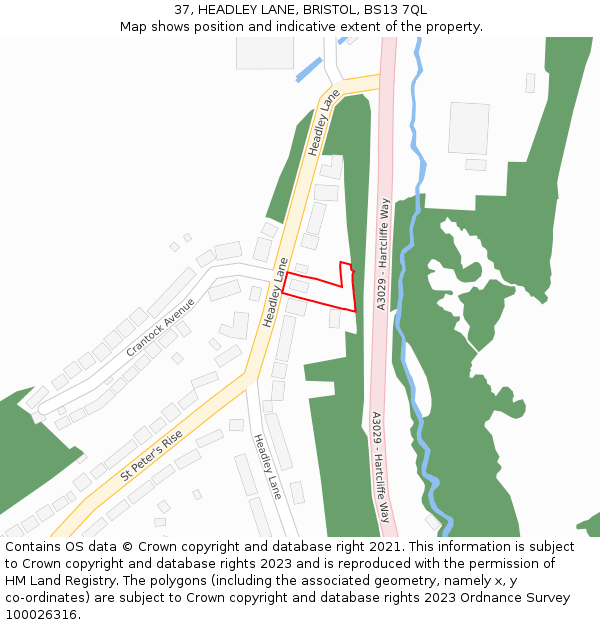 37, HEADLEY LANE, BRISTOL, BS13 7QL: Location map and indicative extent of plot