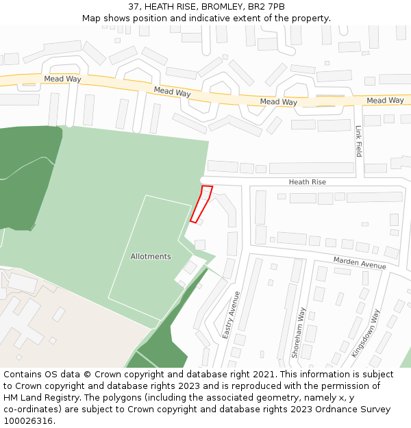 37, HEATH RISE, BROMLEY, BR2 7PB: Location map and indicative extent of plot