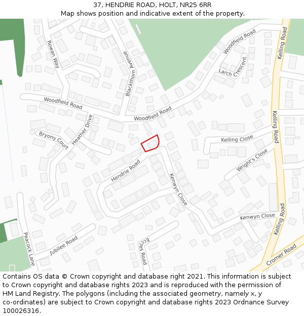 37, HENDRIE ROAD, HOLT, NR25 6RR: Location map and indicative extent of plot