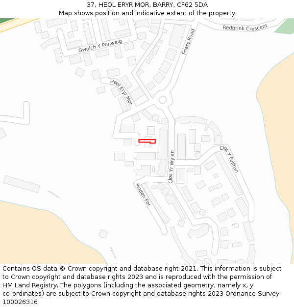 37, HEOL ERYR MOR, BARRY, CF62 5DA: Location map and indicative extent of plot