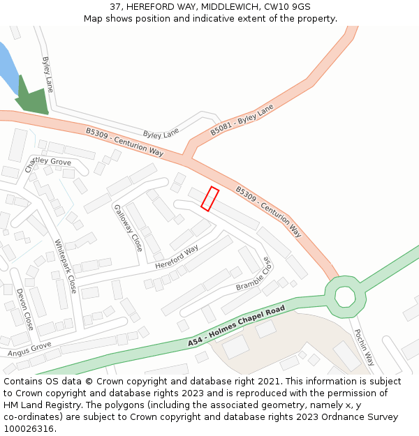 37, HEREFORD WAY, MIDDLEWICH, CW10 9GS: Location map and indicative extent of plot