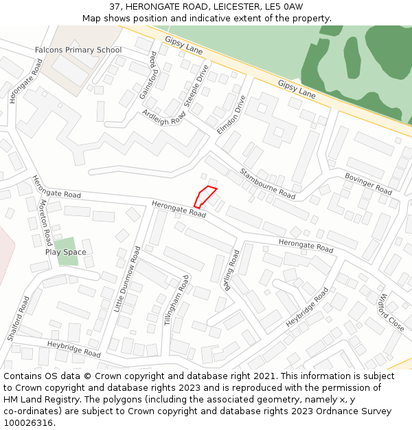 37, HERONGATE ROAD, LEICESTER, LE5 0AW: Location map and indicative extent of plot