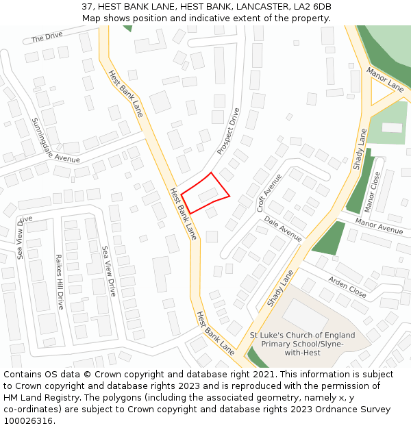 37, HEST BANK LANE, HEST BANK, LANCASTER, LA2 6DB: Location map and indicative extent of plot