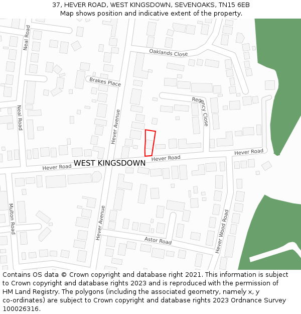 37, HEVER ROAD, WEST KINGSDOWN, SEVENOAKS, TN15 6EB: Location map and indicative extent of plot