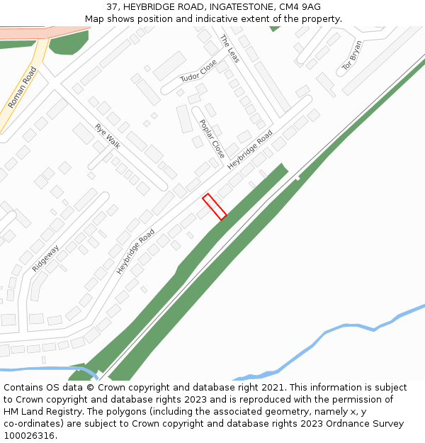 37, HEYBRIDGE ROAD, INGATESTONE, CM4 9AG: Location map and indicative extent of plot