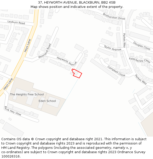 37, HEYWORTH AVENUE, BLACKBURN, BB2 4SB: Location map and indicative extent of plot