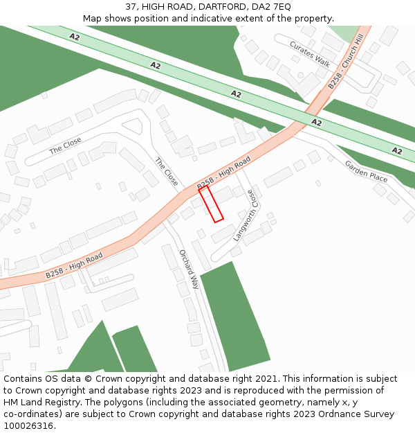 37, HIGH ROAD, DARTFORD, DA2 7EQ: Location map and indicative extent of plot