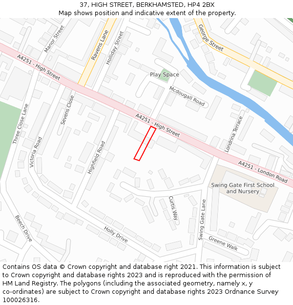 37, HIGH STREET, BERKHAMSTED, HP4 2BX: Location map and indicative extent of plot