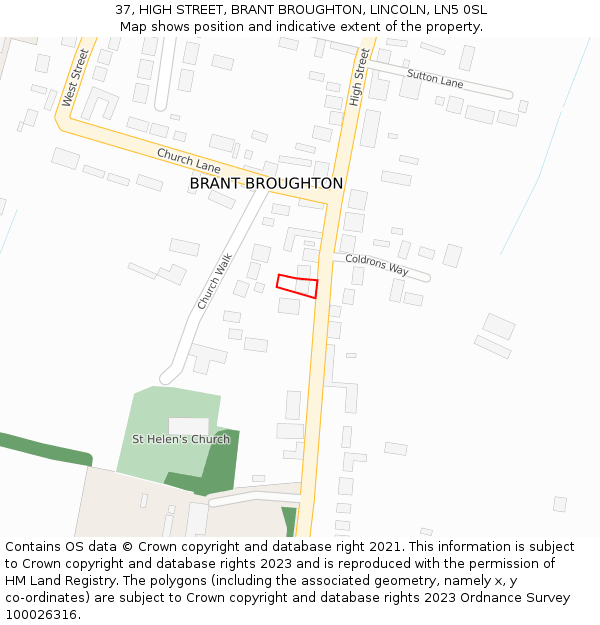 37, HIGH STREET, BRANT BROUGHTON, LINCOLN, LN5 0SL: Location map and indicative extent of plot