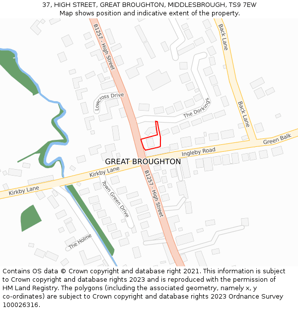 37, HIGH STREET, GREAT BROUGHTON, MIDDLESBROUGH, TS9 7EW: Location map and indicative extent of plot