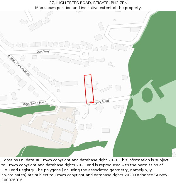 37, HIGH TREES ROAD, REIGATE, RH2 7EN: Location map and indicative extent of plot