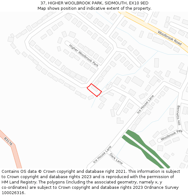 37, HIGHER WOOLBROOK PARK, SIDMOUTH, EX10 9ED: Location map and indicative extent of plot