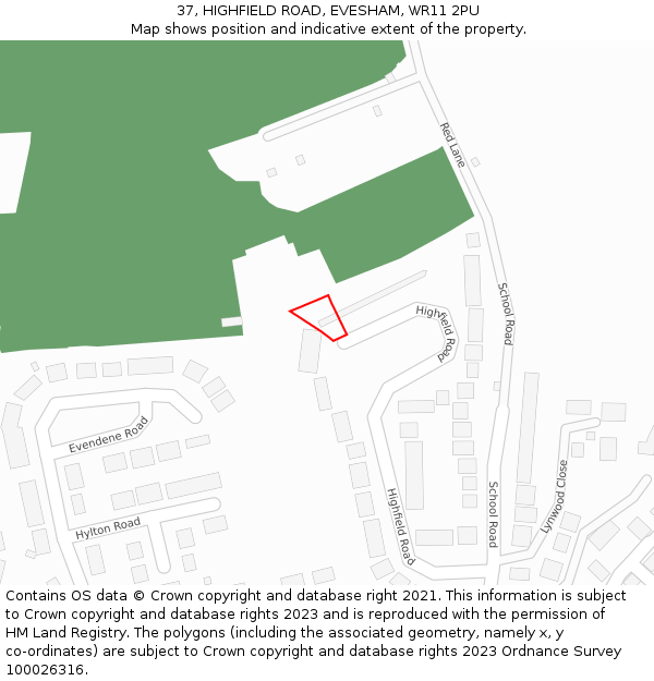 37, HIGHFIELD ROAD, EVESHAM, WR11 2PU: Location map and indicative extent of plot